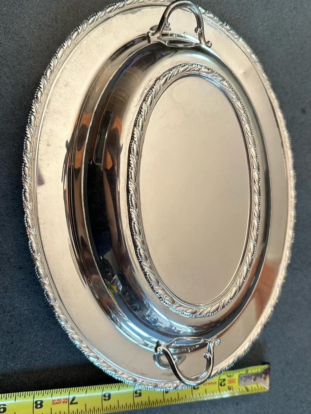 Polished Silver Oval Serving Platter with Rope-Edge and Side Handles